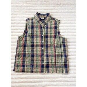 Baxter & Wells Vintage Quilted Plaid Puffer Vest Medium Snap Front Cottagecore